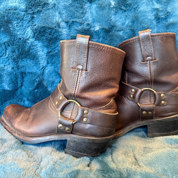 Vintage Frye 8R Leather O-Ring Harness Hardware Square Toe Moto Boots - Picture 1 of 7